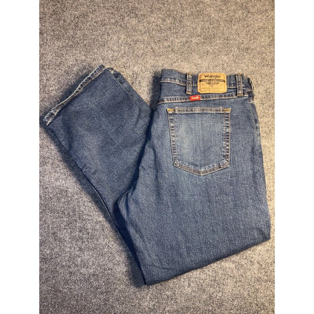 Wrangler Jeans Men 36x29 Blue Five Star Premium Denim Whiskered Flex for Comfort